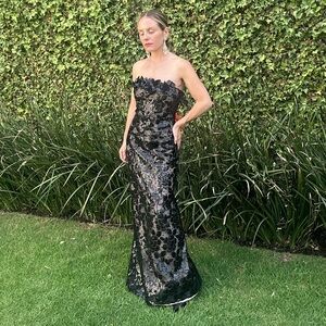 Arnold Scaasi Vintage Black Sequined Evening gown 4/6